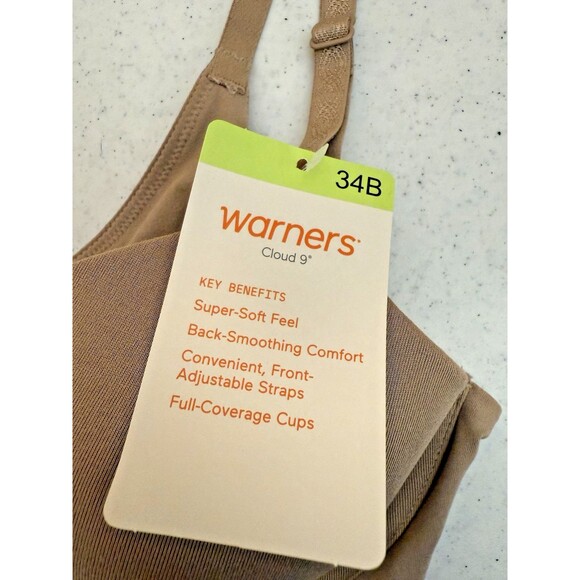 New Warners Cloud 9 lightly lined underwire Bra Full Coverage Beige 34B - Picture 2 of 9
